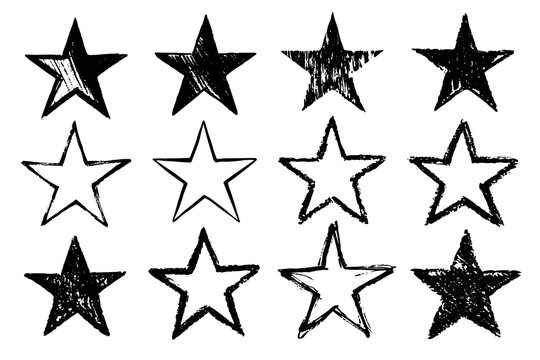 Set of grunge hand drawing stars