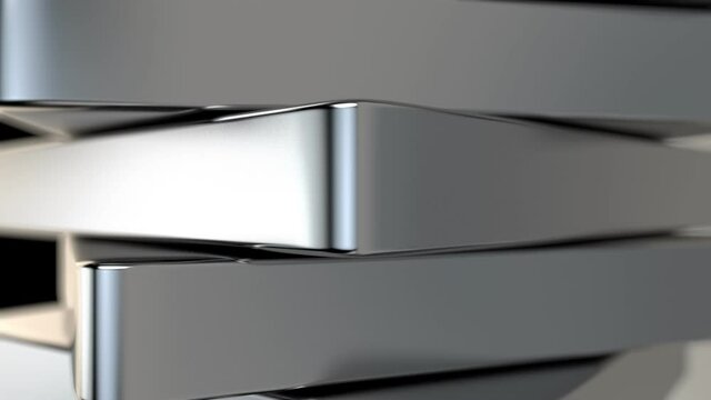 3d rendering of Stainless steel bars in horizontal rows move with different directions. Seamless loop.