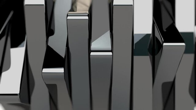 3d rendering of Stainless steel bars in vertical rows move with different directions. Seamless loop.