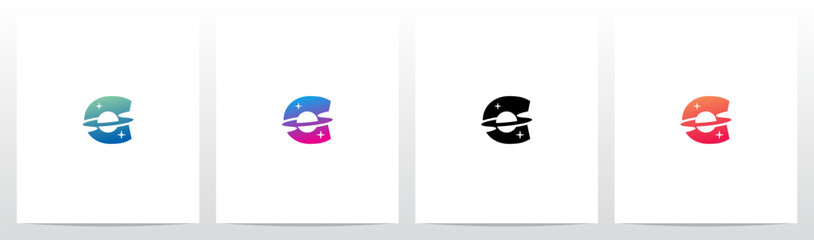 C, Saturn Planet On Letter Logo Design  © recehan