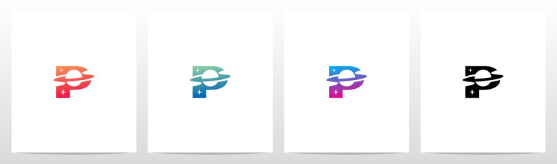 Saturn Planet On Letter Logo Design P - obrazy, fototapety, plakaty