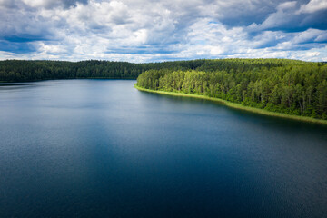 Fototapeta na wymiar An aerial view on Glubel'ka lake of Golubye lakes natural reserve park in Belarus