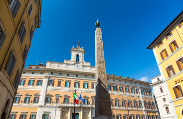 Fototapeta na wymiar Obelisk and Palazzo di Montecitorio, Piazza di Montecitorio, Rome, Italy, Europe