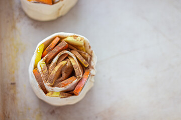 The process of making buns with filling. rolls with apple filling