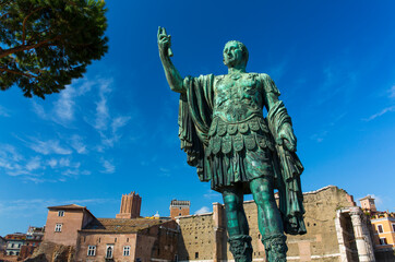 Fototapeta na wymiar Julius Caesar Statue, Trajan's Market, Imperial Forums, Rome, Italy, Europe