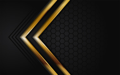 Abstract dark hexagon background with gold line