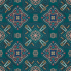 Greek vector seamless pattern. Abstract tribal ethnic style background. Repeat colorful trendy backdrop with lines, mazes, shapes. Greek key meanders geometric modern ornaments. Ornate elegant design