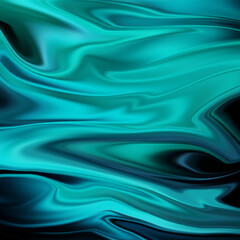 Elegant turquoise liquid abstract background. Smooth curves in bluish and greenish gradient.