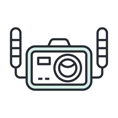 Waterproof camera flat icon. Underwater photography sign.