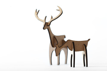 Stag and young deer family on white background