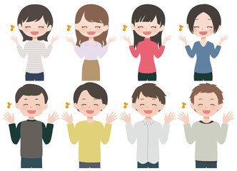 喜びポーズ　男性・女性セット