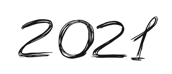 2021 Happy New Year. Hand drawn illustration.