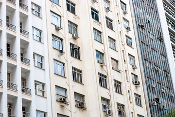 windows of old buildings in downtown Rio de Janeiro.