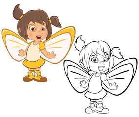 Gardinen Babyzimmer Vektor-Illustration einer niedlichen Cartoon-Figur kleine Hexe für Sie Design und Computerspiel. Malbuch-Umriss-Set  © liusa