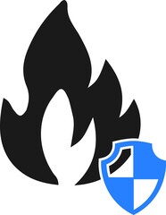 Fire protection icon. fire insurance icon. shield with fire icon vector