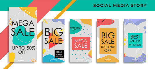5 set Social Media Network Sales Banner Backgrounds, Mobile App, Poster, Flyer, Coupon,Advertisement,  Smartphone Template Story, Abstract liquid Modern shapes. editable template eps 10 vector