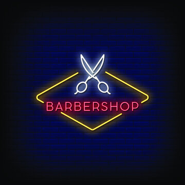 Barber Shop Neon Signs Style Text Vector