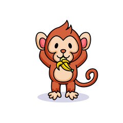 Cute chibi kawaii baby monkey with banana