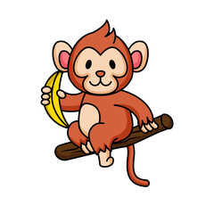 Cute chibi kawaii baby monkey with banana