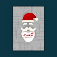 Vector illustration of Merry Christmas and Happy New Year concept greeting card with santa claus face. Happy holiday wishes.