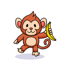 Cute chibi kawaii baby monkey with banana