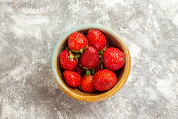 top view fresh red strawberries inside little pot on white background fruit red berry