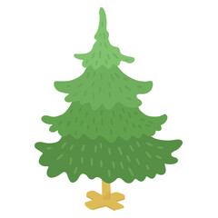 Illustration of a simple cartoon spruce tree isolated on a white background. Evergreen tree. Cute style.