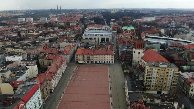 Aerial Over Bytom City Poland Over Main Square 4K