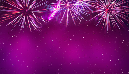 Fototapeta na wymiar Magenta Holiday background with Fireworks