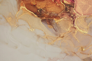 Art Abstract watercolor flow blot painting. Color canvas marble texture background. Gold (bronze) Alcohol ink.