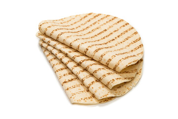 Grilled pitta bread isolated on white background.