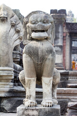 Fototapeta na wymiar Lion stone, Phimai stone castle in Phimai historical park, Nakhon Ratchasima, Thailand