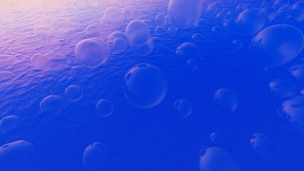 Abstract background of bubbles in water 3d render