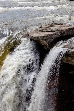 Thunder water over te falls in early spring. Lundbeck Falls PRA, Alberta, Canada