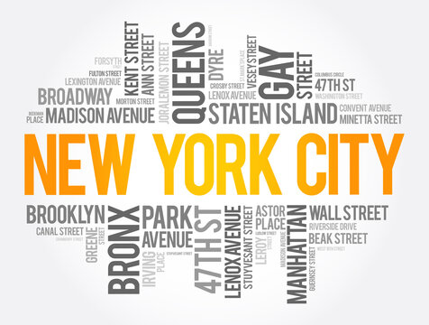 List of streets in New York City, word cloud collage