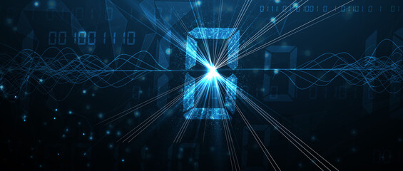 Quantum processing. Deep learning artificial intelligence. Future new technology  for business or science presentation