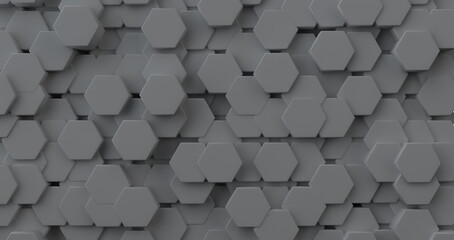Hexagon wall, gray background abstraction 3d rendering
