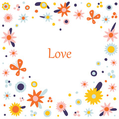 Floral frame in the shape of a heart. Vector illustration.