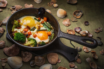Fast food- still life- fried chicken eggs