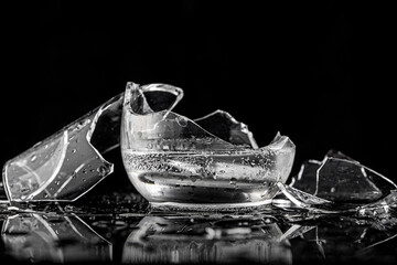 Shards of broken glasses on a black background.