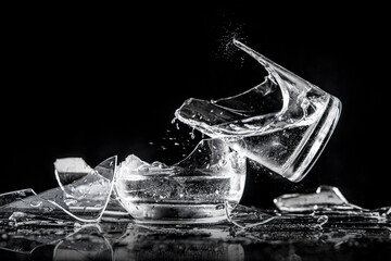 Broken glasses on a black background