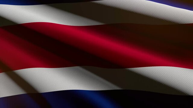 60FPS dark Costa Rica flag  with fabric texture waving - background, UHD 4k 3d seamless looping animation