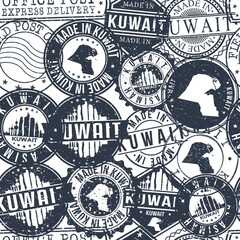 Kuwait City Stamps Background. City Stamp Vector Art. Postal Passport Travel. Design Set Pattern.