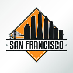 San Francisco California Skyline Logo. Adventure Landscape Design. Vector Illustration Cut File.