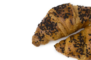 croissant with chocolate, free space in you text on white background