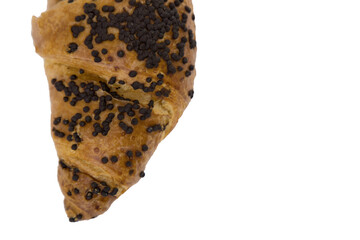 croissant with chocolate, free space in you text on white background