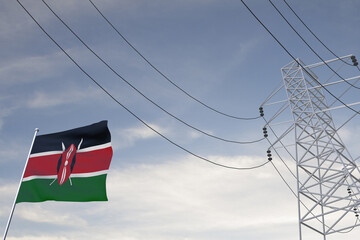 Electricity consumption and production in countries with the flag of Kenya 3D render..