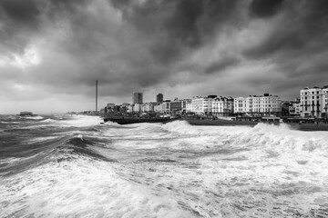 big waves breaking on Brighton seafront