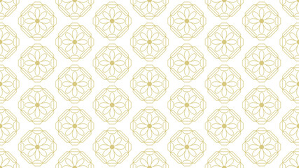 Seamless patterns with camomiles and octagons. Gold.