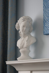 Classical Girl Bust Statue on Fireplace Mantel Digital Image Photography